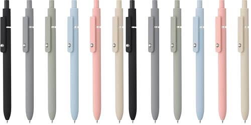LINFANC 12 Pack Cute Gel Pens, Retractable Quick Dry Gel Ink Pen, Fine Point 0.5mm Black Ink Rolling Ball Gel Pens, Smooth Writing Aesthetic Pens for Home School Office Supplies - color: 6pcs - Black, Gray, Green, Pink, Blue, Yellow, size: 1 Count (Pack o