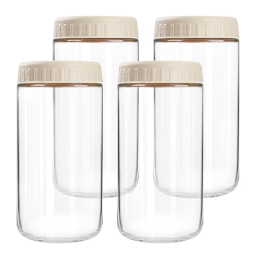 SHOWIN Overnight Oats Containers with Lids, 24oz Glass Jars with Lids 4 pcs, Apricot, Wide Mouth Mason jars for Salad, Yogurt, Snacks, Meal Prep - color: Camel, size: 24oz-4pc