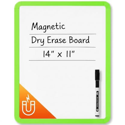 Mr. Pen- Dry Erase Board, 14” x 11” with a Black Dry Erase Marker | Lawn Green Frame, Small Mini White Board for Students, Fridge, Wall, Locker, Includes Double Sided Tapes - color: Lawn Green