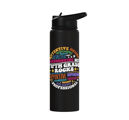 Fifth Grade Rocks Teacher Student - 5th Grade Back to School Stainless Steel Insulated Water Bottle - color: Black
