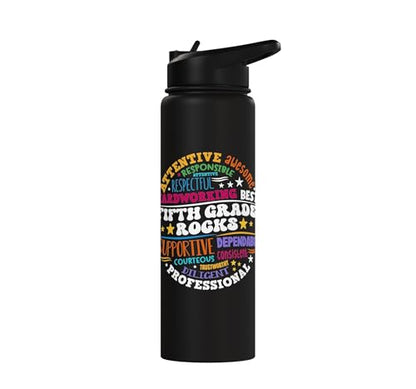 Fifth Grade Rocks Teacher Student - 5th Grade Back to School Stainless Steel Insulated Water Bottle - color: Black