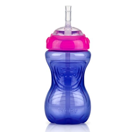Nuby No-Spill Soft Straw Easy Grip Sippy Cup for Girls - (3-Pack) 10 Oz - 12+ Months - color: Pink, Purple, & Blue