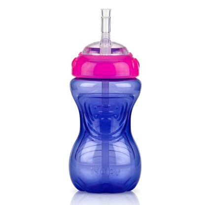 Nuby No-Spill Soft Straw Easy Grip Sippy Cup for Girls - (3-Pack) 10 Oz - 12+ Months - color: Pink, Purple, & Blue