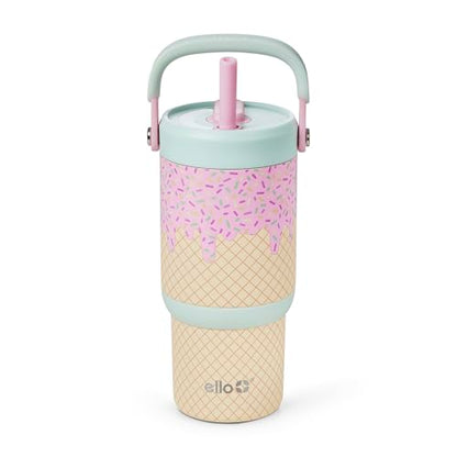 Ello Oasis Go 14oz Stainless Steel Kids Tumbler with Top Handle & Retracting Straw, 100% Leakproof, Double-Wall Vacuum Insulated, Kids Water Bottle for School, BPA Free, Dishwasher Safe, A La Mode - color: A La Mode, size: 14 Ounces