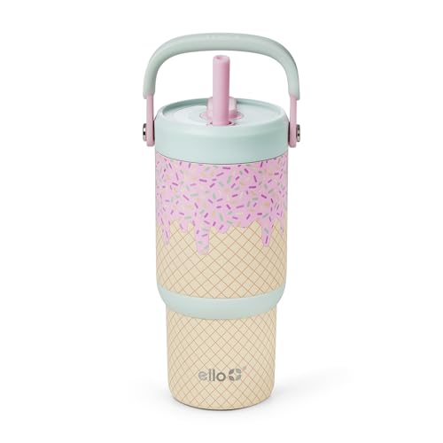 Ello Oasis Go 14oz Stainless Steel Kids Tumbler with Top Handle & Retracting Straw, 100% Leakproof, Double-Wall Vacuum Insulated, Kids Water Bottle for School, BPA Free, Dishwasher Safe, A La Mode - color: A La Mode, size: 14 Ounces