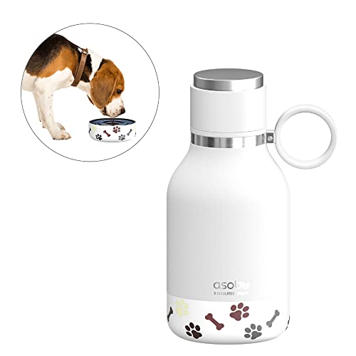 asobu Buddy Bottle, a Stainless Steel Insulated Water Bottle with Removable Dog Water Bowl and Dog Food and Treat Storage plate (White, 37 oz Water Bottle with 2 Bowls) - color: White