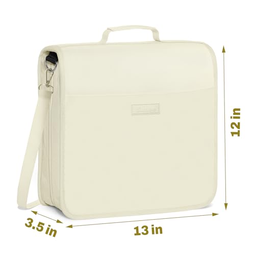 SUNEE Zipper Binder 3 Ring, 3 Inch O-Ring with Handle and Shoulder Strap, 600-Sheet Capacity, 5-Tab Expanding File Folder, Multi-Pockets for Middle School Organizer Binder with Zipper, Soft Beige - color: Soft Beige