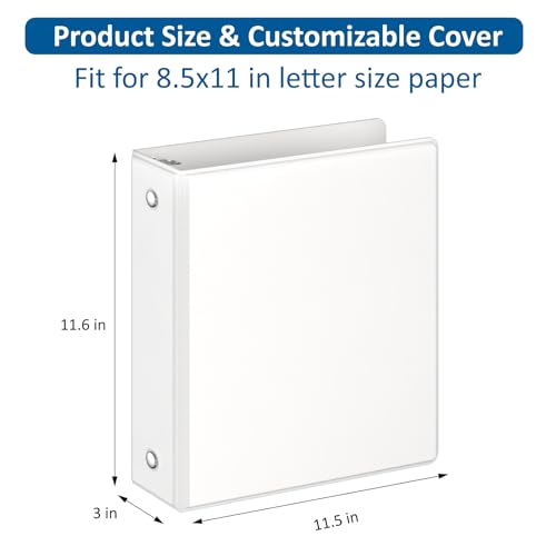 habgp 3 Ring Binders, 2" Round Rings 12 Pack, Fits for 8.5x11 Inch Paper, Clear View 2 Pocket for Customizable Covers, Three Ring for School Office Business Supplies, White, 2 Inch - size: 2 Inch