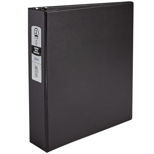 Avery Standard 3 Ring Binder, 2" Round Rings, 375-Sheet Capacity, 2.8 Inch Wide Spine, 1 Black Binder, Ideal for Lightweight Organization and Occasional Referencing (03501) - size: 2"