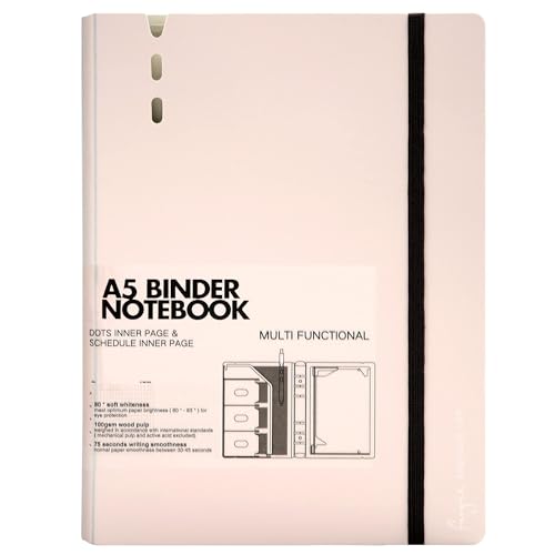 CAGIE A5 Binder 6 Ring Notebook with Dividers Refillable Planner Binder with Pockets, Refill Paper Include Planning Square Ruled and Dotted Pages, 6.89 x 9.25 In, (Pink, A5 Daily&Dot Page) - color: Pink, size: A5 Daily&Dot Page