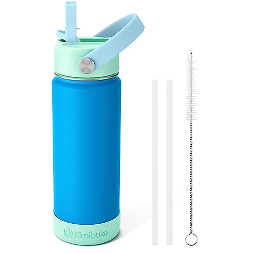 Fimibuke Kids Insulated Water Bottle, 18oz BPA FREE 18/8 Stainless Steel Kids Cup with Straw Travel Tumbler Double Wall Vacuum Leak Proof Toddler Water Bottle for School Boys Girls(1 Pack, Pool) - color: B18. Pool