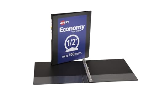 Avery Standard View 3 Ring Binder, 0.5" Round Rings, 100-Sheet Capacity, 0.7 Inch Wide Spine, 1 Black Binder, Ideal for Lightweight Organization and Occasional Referencing (05751) (Pack of 2) - size: 1 Count (Pack of 2)