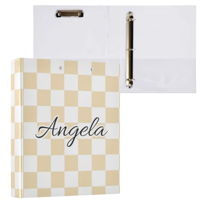 Custom 3 Ring Binder 1.5 Inch Round Rings Wheat Checkered Personalized Name Binders Organizer Fashion View Binder with 2 Pockets for School Office Supplies - color: Multi04