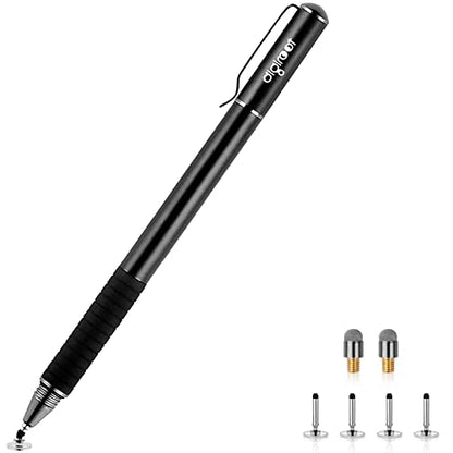 Digiroot Universal Stylus,[2-in-1] Disc Stylus Pens for All Touch Screens Cell Phones, iPad, Tablets, Laptops with 6 Replacement Tips(4 Discs, 2 Fiber Tips Included) - (Black) | High Sensitivity, No Charging, With 6 Replacement Tips(4 Discs, 2 Fiber Tips)