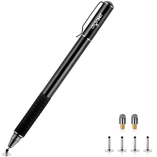 Digiroot Universal Stylus,[2-in-1] Disc Stylus Pens for All Touch Screens Cell Phones, iPad, Tablets, Laptops with 6 Replacement Tips(4 Discs, 2 Fiber Tips Included) - (Black) | High Sensitivity, No Charging, With 6 Replacement Tips(4 Discs, 2 Fiber Tips)