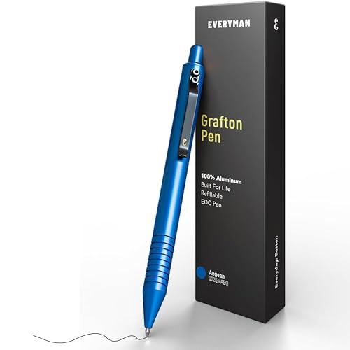 Everyman Aegean Grafton Full Click Refillable 0.7mm Gel Ink Pen | Sleek Anodized Aluminum EDC Pen with Deep Grooved Grip | Smooth Writing Pocket Pen for Office, Travel, Gifting & Daily Use - color: Aegean, style: Full Click