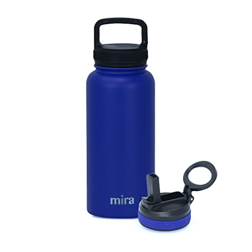 MIRA 32 oz Insulated Water Bottle - Stainless Steel Sports Flask with 2 Lids (Straw & Handle) - Cold Drink Thermo - Blue - color: Solid - Blue