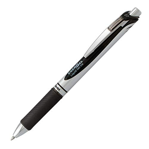 Pentel EnerGel RTX Retractable Liquid Gel Pen, (0.7mm) Medium Line, Metal Tip, Black Ink, Box of 12 (BL77-A)
