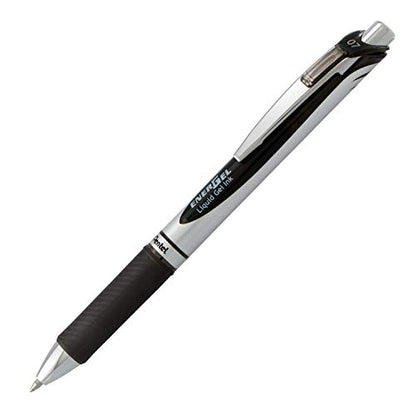 Pentel EnerGel RTX Retractable Liquid Gel Pen, (0.7mm) Medium Line, Metal Tip, Black Ink, Box of 12 (BL77-A)