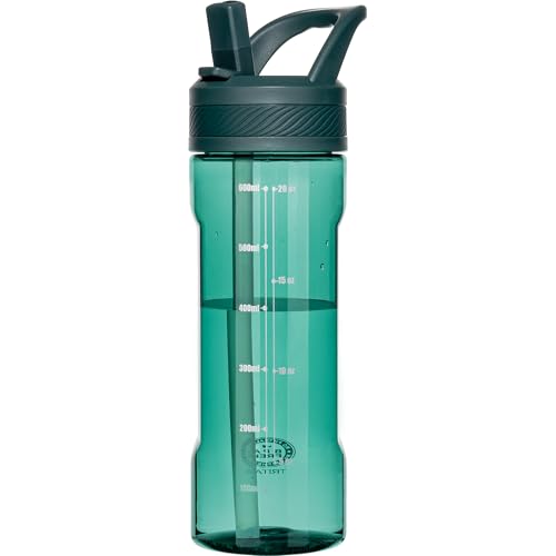 OLDLEY 20oz Kids Water Bottle with Straw, BPA-Free Tritan Water Bottle for School, Leakproof Clear Water Bottle with One Click Open, Measurement Scale, Cup Holder Friendly for Boys Girls,Lagoon - color: Lagoon