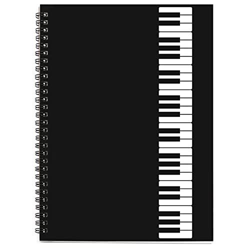 Music Notebook, Blank Sheet Note book, Cardboark Spiral NoteBook Manuscript Paper, Composition Staff Paper for Kids, Musician, Students, Piano-Keyboard-Music-Notebook 100 Pages 26x19cm - color: Black Piano