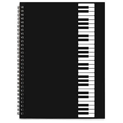 Music Notebook, Blank Sheet Note book, Cardboark Spiral NoteBook Manuscript Paper, Composition Staff Paper for Kids, Musician, Students, Piano-Keyboard-Music-Notebook 100 Pages 26x19cm - color: Black Piano