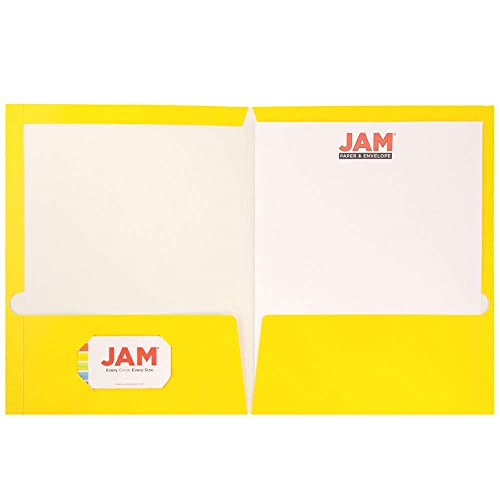 JAM PAPER Laminated Two Pocket Glossy School Folders - Letter Size - High Gloss Yellow - 6/Pack - color: Yellow, size: Pack of 6 Folders