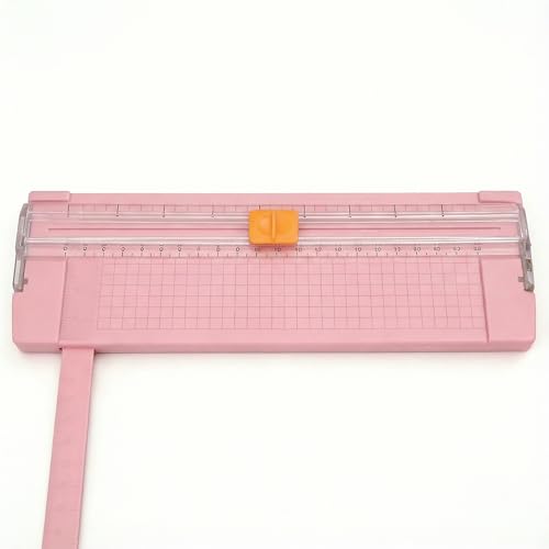 Paper Cutter, Pink Sliding Blade Trimmer with Clear Ruler and Grid Base for Cardstock, Photos, and Craft Projects, Compact Desktop Tool, 1 Pack