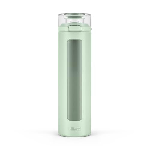 Ello Syndicate 20oz Reusable Glass Water Bottle with One-Touch Leak Proof Flip Lid, Protective Non-Slip Silicone Sleeve, Carry Loop for Coffee, Tea and Water, BPA-free, Dishwasher Safe, Sage - color: Sage