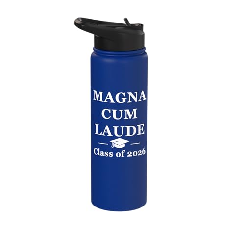 Magna Cum Laude Class Of 2026 Distinction Degree Graduation Stainless Steel Insulated Water Bottle - color: Royal Blue
