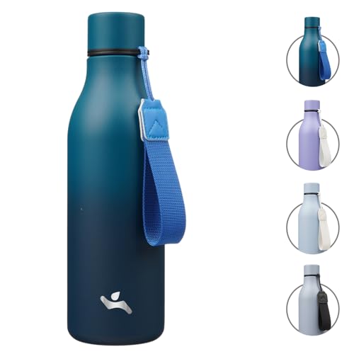 Konokyo 18 oz Insulated Stainless Steel Metal Water Bottle with Strap | BPA-free, leak-proof, dishwasher-safe reusable bottle with strap for gym, school, hiking, outdoor travel & hydration - color: Indigo Black, size: 18 Ounces