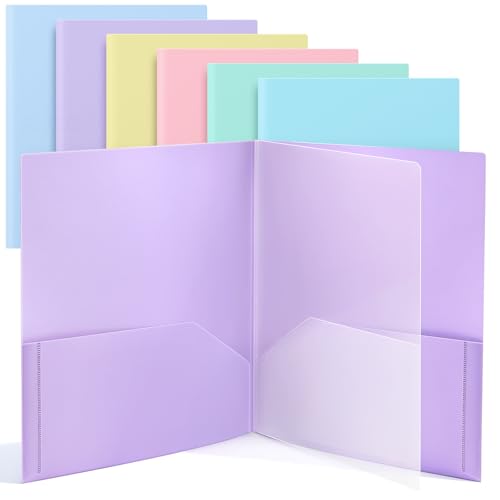 Colarr 6 Pcs Plastic Multi Pocket Folders Bulk Heavy Duty Folders, Paper Document Project Organizer for Back to School, School Supplies, Classroom, Office Home(4 Pockets,Pastel Colors) - color: Pastel Colors, style: 4 Pockets
