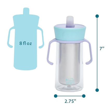 The First Years CoolCore Stainless Steel Straw Cup - Insulated Leak Proof Sippy Cup Trainer Converts to Toddler Water Bottle - Pop to Sip Design with Improved Flow - Light Blue/Light Purple - 8 Ounces - color: Light Blue/Light Purple