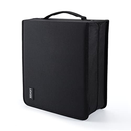 LIOVODE DVD Case 200 DVDs and 100 Booklets Capacity, CD/Blu-ray Storage Binder Case with Booklet Inserts Media Organizer Holder Black Blu ray Wallet for Car (200 Capacity) - size: 200 Capacity