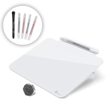 TOWON Small Glass Dry Erase Board, Desk White Board with Standing, Mini Whiteboard Easel Pad Set, Stenography Artifact for Office, Home and School Supplies, 8x6 Inches, White - color: White