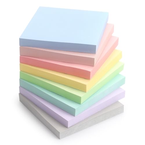 Sticky Notes 3x3 Inch, 8 Pads, Light Colors Self-Adhesive, 80 Sheets/Pad | Reusable Notepads for Office, School, and Home - color: 3x3 8 Pads Light Colors