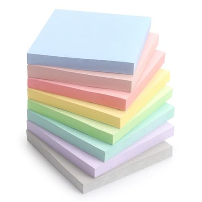 Sticky Notes 3x3 Inch, 8 Pads, Light Colors Self-Adhesive, 80 Sheets/Pad | Reusable Notepads for Office, School, and Home - color: 3x3 8 Pads Light Colors