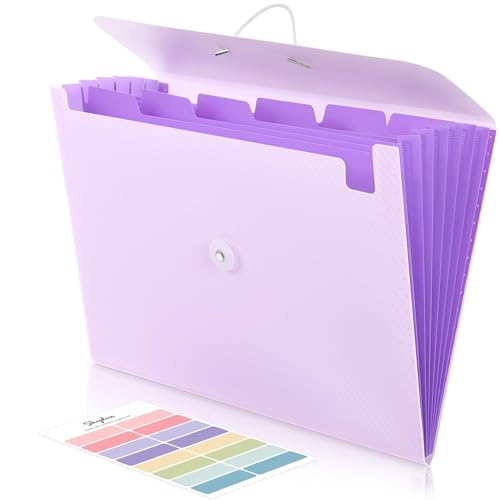 SKYDUE Expanding File Folder with 7 Pockets, Accordion File Organizer, Portable Folders for Documents, School Office Supplies Bungee Closure, Letter/A4 Size Purple - color: Purple