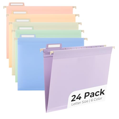 Y YOMA Plastic Hanging File Folders, Letter Size, 1” Expansion, 24 Pack Reinforced Hanging Folders with Tabs Transparent Waterproof for Filing Cabinet Bulky Files Home Office, Dopamine Color - color: Dopamine Design, size: Letter Size - 24 Pack