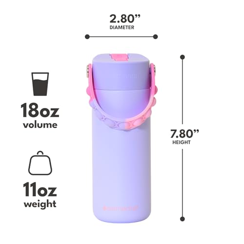 Elemental Insulated Kids Water Bottle, Stainless Steel Water Bottle with Straw Lid & Pop-It Handle, Leak-Proof Water Bottles for School, Boys or Girls, Travelling and Sports, 18oz - Lilac Tie Dye - color: Lilac Tie Dye