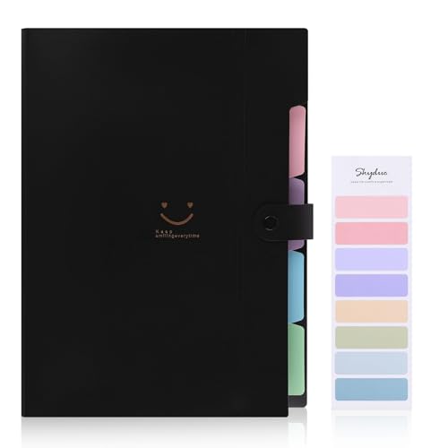 SKYDUE Expanding File Folder with 5 Pockets, Cute Accordion File Organizer, Letter Size Filing Folder, Portable Paper Organizer, School Office Supplies Black - color: Black