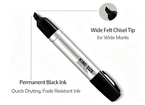 King Size Permanent Markers, Chisel Tip, Black, for Paper, Plastic, and Leather, Thick, 24 Count.