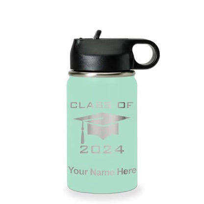 LaserGram Personalized Water Bottle, Grad Cap Class of 2023, 2024, 2025, 2026, 2027, Stainless Steel Double Wall Vacuum Insulated with Flip Top Straw, Custom Engraved Gift (12oz / 335ml Teal) - color: Teal, size: 12 Ounces