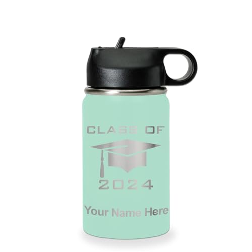 LaserGram Personalized Water Bottle, Grad Cap Class of 2023, 2024, 2025, 2026, 2027, Stainless Steel Double Wall Vacuum Insulated with Flip Top Straw, Custom Engraved Gift (12oz / 335ml Teal) - color: Teal, size: 12 Ounces