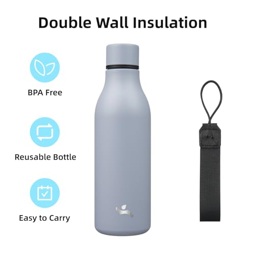 Konokyo Insulated Water Bottle with Strap,18 oz Double Wall Stainless Steel Vacuum Bottles Metal Water Flask,Grey Blue - color: Grey Blue, size: 18 Ounces