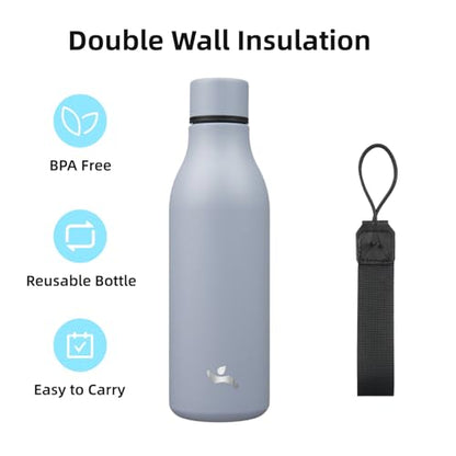 Konokyo Insulated Water Bottle with Strap,18 oz Double Wall Stainless Steel Vacuum Bottles Metal Water Flask,Grey Blue - color: Grey Blue, size: 18 Ounces