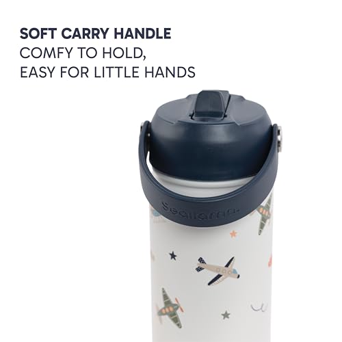 Seallama. Kids Water Bottle -14 oz Stainless Steel Tumbler with Straw Lid, Vacuum Insulated Double Wall Travel Cup, Leak-Proof Reusable Drink Bottle for School & Everyday Hydration - color: Jet Set Go