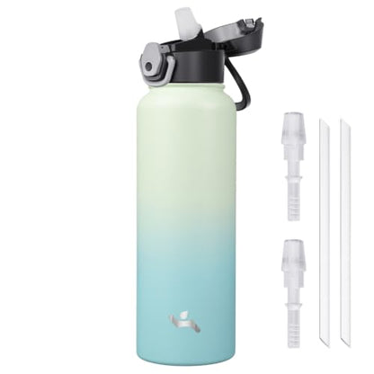 Konokyo 40 oz Insulated Water Bottle with Straw, Carry Loop, Mint - color: Mint, size: 40 Ounces