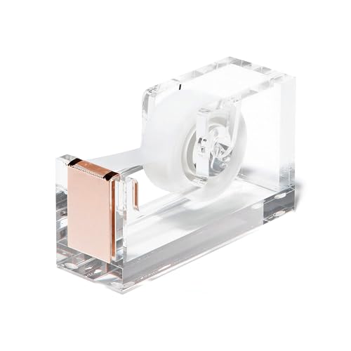 OfficeGoods Acrylic Tape Dispenser – Modern Desk Organizer for Office Supplies, Heavy Duty Refillable Tape Holder for Home and School Crafting, Stylish Desktop Accessory for Gift Wrapping, Rose Gold - color: Rose Gold