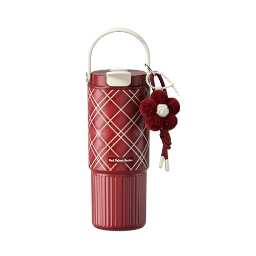 26oz Insulated Water Bottle with Straw and Spout Lid, 316 Stainless Steel, 24H Cold 12H Hot, 100% Leakproof Tumbler for Outdoor Hiking School Yoga, Velvet Flower Charm Vintage Aesthetic Red - color: Red Velvet